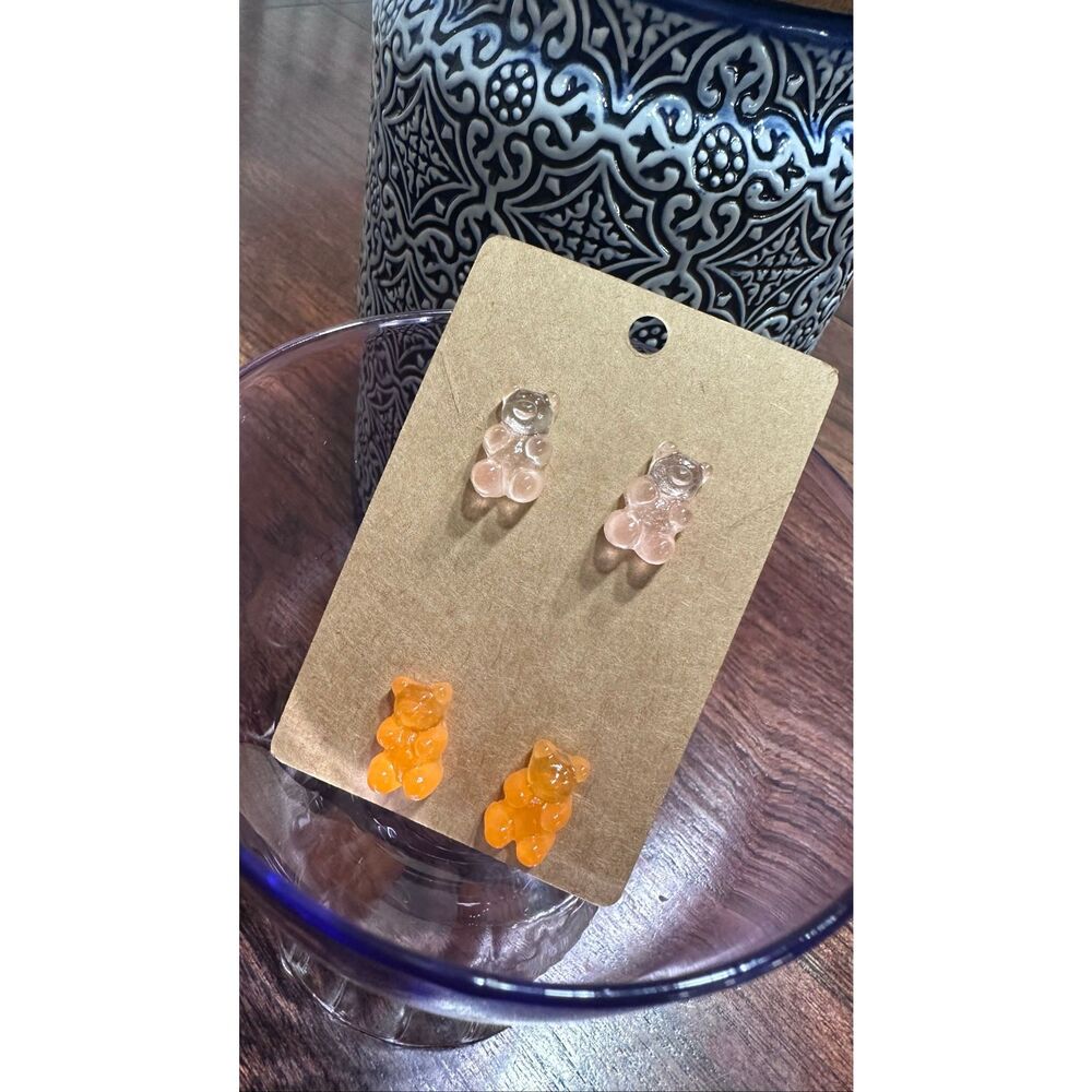 2 Pairs Of Gummy Bear Earrings Pink & Orange 90’s Classics